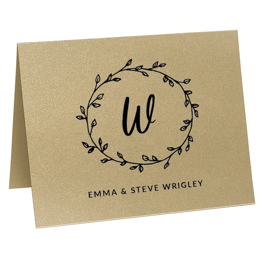 Initial Wreath Folded Shimmer Note Cards